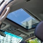 View Of The Ceiling Of The Car With A Transparent Glass Hatch Fo