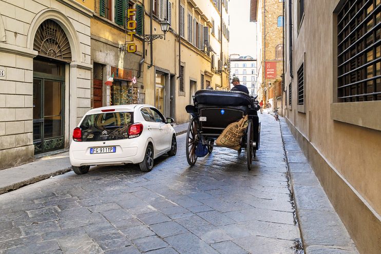 Overtaking horse drawn carriage