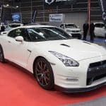 VALENCIA, SPAIN – DECEMBER 4, 2014: A white 2015 Nissan GT-R spo